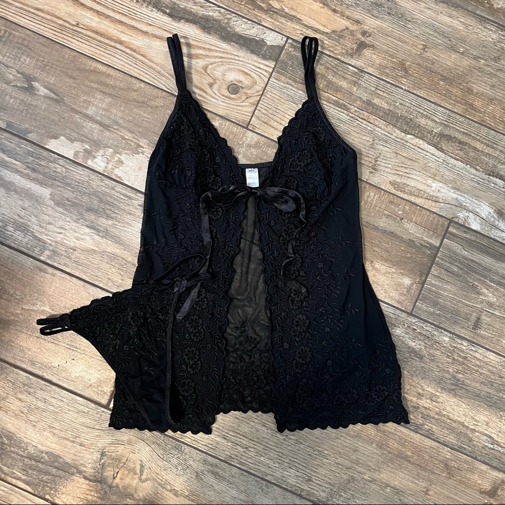 ACT International black embroidered lingerie set NWOT small